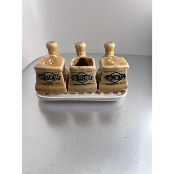 SALT PEPPER SHAKERS TOOTHPICK HOLDER MCM OHIO CENTRAL RAILROAD Complete - Picture 5 of 6